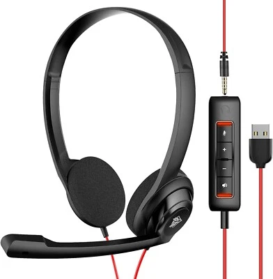 NUBWO HW02 USB Computer Headset with Clear Chat Microphone, Lightweight On-Ear