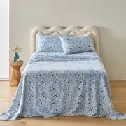 MyHouse Printed Flannelette Sheet Set - Blue Bird - Queen