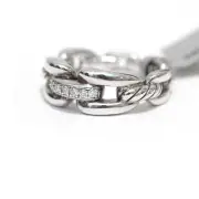 New DAVID YURMAN Ladies 8mm Wellesley Chain Link Silver Diamond Ring Size 6