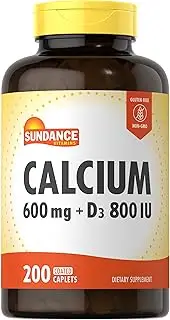 Calcium with Vitamin D3 | 600mg | 200 Caplets | Vegetarian, Non-GMO, and Gluten Free Supplement | by Sundance