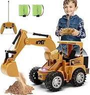 Remote Control Excavator Toy for Beginners - 4WD 5 Channel 1:24 RC Construction Excavator with LED Light, Pretend Construction Playset, Vehicle Toys for Boys Girls, Best Gifts for 3-6 Years Old Kids
