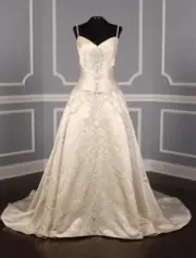 AMALIA CARRERA Bridal Wedding Dress Ivory Bead Silk Satin Gown Straps Aline 306