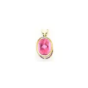 14k Yellow Gold 9x7mm Oval Pink Tourmaline bezel pendant