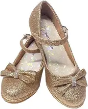 [Pink Princess] Flower Girl Dress Shoes for Weddings and Christmas - Big and Little Girl 2 Inch High Heel with Sparkle & Strap