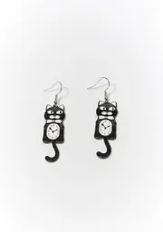 Noir Turning Back Time Cat Drop Earrings