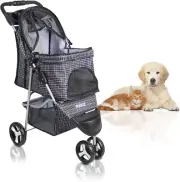 Large Pet Stroller Dog Cat Carrier Travel Pushchair Foldable Pram 3 Wheels, Trav