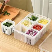 MRDLKNX Fruit Storage Containers for Fridge, Fresh Produce Saver with Lid and Handle, Stackable Veggie Tray with 6 Removable Colanders for Vegetable, Nuts, Spice, Refrigerator Organizer Bins