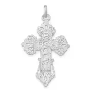 Sterling Silver Polished & Textured Designed Edges Cross Charm Pendant