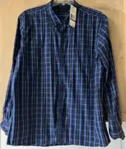 Kenneth Cole New York LS Snap Men’s Shirt XXL Blue Plaid NWT