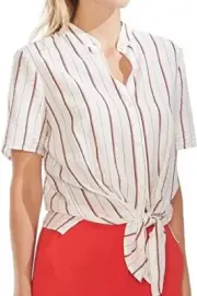 Vince Camuto Button Down Striped Tie Front Short Sleeve Top Size Medium, NWT