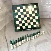 "Malachite & Stone Inlay Chess/Checkers Board & Pieces - Cyber Monday Sale"
