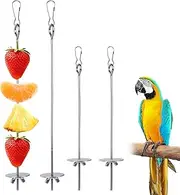 Stainless Steel Bird Treat Skewers, 4Pcs Stainless Steel Bird Treat Feeders Skewer, Parrot Fruit and Vegetable Holder, Parrot Vegetable Stick Skewers, Parrot Treats Fruit Stick Bird Food Skewer