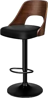 [ALFORDSON] Bar Stool, Adjustable Kitchen Swivel Chair with Gas Lift, Wooden PU Leather Barstool Dining Chair in 65-85cm Seat Height with Floor Protector for Home Bar, Lucas Black