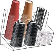 Tragaomx Clear Acrylic Coffee Cup and Lid Holder Organizer For Cups Display Straw Condiment Stirrer Sweeteners Napkins Cup Dispenser Countertop For Home Kitchen Office Coffee Station Bar Organizer