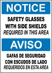SAFETY GLASSES REQUIRED AREA - ENGLISH/SPANISH| Laminated Vinyl Decal Sticker