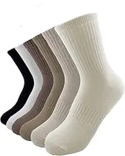 [ACCFOD] Womens Crew Socks Thin Cotton Long Socks Arch Support Casual Workout High Socks 5 Pairs