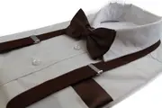 Mens Brown 100Cm Suspenders & Matching Bow Tie & Pocket Square Set