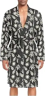 [ZZXXB] Coconut Tree Pineapple Mens Sleepwear Robe Lightweight Nightgown Long Sleeves Spa Bathrobe with Pockets M-XL