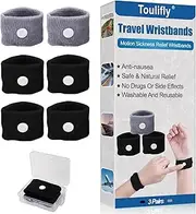 TOULIFLY Travel Wristbands, Anti Nausea Bands,Travel Motion Sickness Relief Wrist Band, Car Sickness Relief Wristbands, Natural Nausea Relief 3Pairs (Grey+Black)