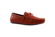 Zasel Anchor Boat Shoes Orange Leather Mens Casual Slip On Deck Grip Loafers