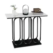 Costway Metal Frame Console Table Faux Marble Entryway Table Accent Side Table Living Room Hallway w/Adjustable Foot Pads