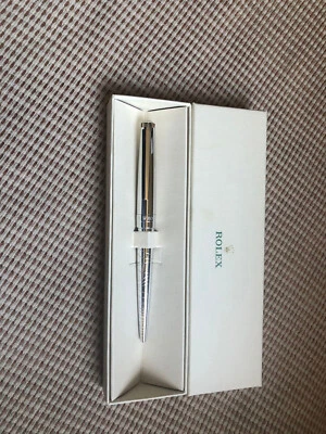Authentic Rolex Ballpoint Pen Rare Silver Platinum Finish WAVE PATTERN with Case