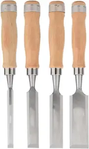 4 Pcs Wood Chisel Set, Carbon Steel, Bevel Edge, Ideal for Wood Carving, Engravi