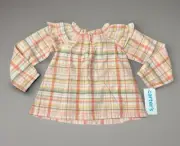 Carters Long Sleeve Flutter Plaid Girls Top Size 3T NWT