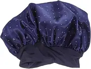 BATHVEVE Satin Sleep Cap for Women Rhinestone Embellished Wide Elastic Band Hair Bonnet for Long and Curly Hair Comfortable Fit for Grooming and Bathing Activities