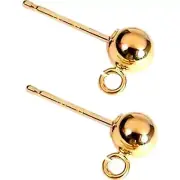 2 14K Yellow Gold Ball Earrings Loops Studs Posts 6mm