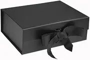 WeforU Gift Box Magnetic Flat Pack with Ribbon for Weddings Birthday Bridesmaid Proposal and Baby Bridal Shower Valentine's Present Gifts (9.05x 6.69x 2.75 inch) (Black)