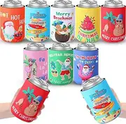 Ninehaoou 24 Pack Christmas in July Decorations July Christmas Can Cooler Sleeve Happy Christmas in July Party Beer Bottle Sleeves Funny Can Cooler for Tropical Summer Beach Christmas Party