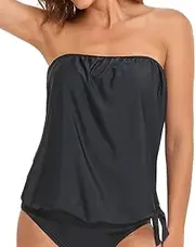 [Holipick] Strapless Tankini Tops for Women Swimwear Top ONLY Bandeau Bathing Suit Top Blouson Swimsuit Top No Bottom