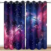 MissHope Outer Space Galaxy Blackout Curtains Nebula Universe Starry Sky Stars Decor for Bedroom Study Classroom Living Room Darkening Grommet Window Drapes 2 Panel Set, 42x63 Inch