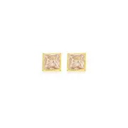 9ct Gold Cubic Zirconia Princess Cut Bezel Stud Earrings in Clear