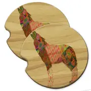 Wolf Howling Pattern Wood Car Coaster Gift Set fit Car & Truck Cup Holder