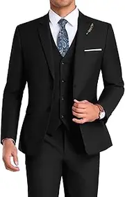 [Mrbuerly] Men Suit 3 Pieces Slim Fit, Groomsmen Business Jacket Vest Pant with Tie 2 Buttons Prom Tuxedo Xs/3630, Black, 6X-Large