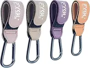 FYGL Stroller Hooks - Leather Buggy Clips, Pushchair Carabiner Clip for Bags, Easy Attachment for Pram, Universal Stroller Clips and Hooks, Stroller Accessories - Morandi Dark (4 Pack)
