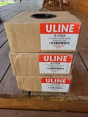 Thee NEW Boxes ULINE Striped Barricade Tape - 3"x1000 Black/Yellow S-17224 USA