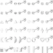 [Kakonia] 24 Pairs Small Stud Earrings Set for Women Men Surgical Steel Hypoallergenic Cartilage Helix Earrings Multiple Geometric Tiny Ball Star Moon Pearl Cubic Zirconia Piercing Stud Earrings Set
