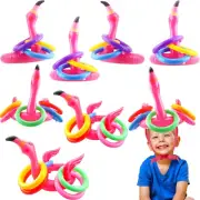 Feradny 8 Sets Inflatable Flamingo Ring Toss Game Inflatable Flamingo Luau Ri...