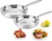 Fry Pan Set of 2 | 8" & 10" Tri-Ply Stainless Steel Frying Pan, Oven & Dishwashe