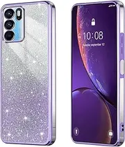 [BEEJTUNY] Mobile Phone Case for Oppo A16 / A16s / A54s, Soft and Beautiful Case with Glitter Sticker, Transparent Bumper Protective Case, Stylish Shockproof Case, Purple