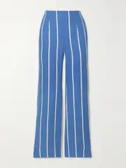 [Faithfull] Faithfull - + Net Sustain La Plage De Mau Striped Linen Flared Pants - Blue - medium medium Blue