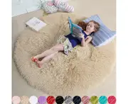 WSECOMM Beige Round Rug for Bedroom,Fluffy Circle Rug 62.9"X62.9" for Kids Room,Furry Carpet for Teen's Room,Shaggy Circular Rug for