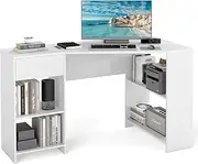 Giantex L-Shaped Computer Desk w/Storage, Compact Corner Executive Desk w/Pill-Out Drawer & Open Shelves, Modern Style Study Desk, Home Office Dressing Table, Writing Desk for Living Room, Bedroom