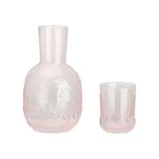 2024 New Vintage Bedside Water Carafe With Tumbler Ribbed Pitcher and Matching Drinking Glass Doubles As Lid pink 1000ml-33.8oz