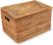 FIYAMMY Rattan Basket with Lid, Large Lidded Basket for Storage Rattan Box(15.3"