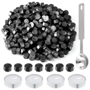 500 Pcs Octagon Sealing Wax Beads Black Wax Seal Beads with 4 Pcs Tea Candles an