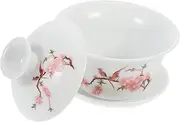 OKUMEYR Kung Fu Teaware Ceramic Teacup with Lid Saucer Mini Size for Flower Tea Green Tea Black Tea Tea Set